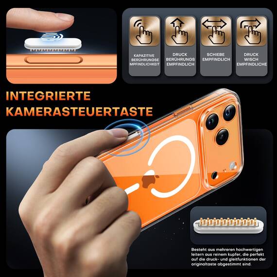TAURI für iPhone 17 Pro Max Hülle 6,9" mit Panzer Schutz Glas Folie und Kamerasteuerung, Kompatibel mit MagSafe, Vollständiger Kameraschutz, Stoßfest Magnetisch Handyhülle - Durchsichtig