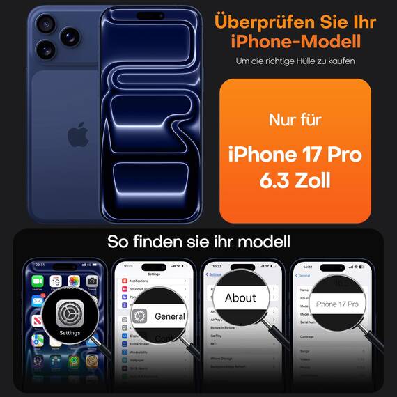 TAURI für iPhone 17 Pro Hülle 6,3" mit Panzer Schutz Glas Folie, Kompatibel mit MagSafe, Vollständiger Kameraschutz, Stoßfest Militärstandard Magnetisch Handyhülle - Matt Marineblau