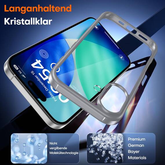 TAURI für iPhone 17 Hülle 6,3" mit Panzer Schutz Glas Folie, Schutz nach Militärstandard, [Anti-Vergilbung] Stoßfest Militärstandard Transparent Handyhülle - Titan Natur