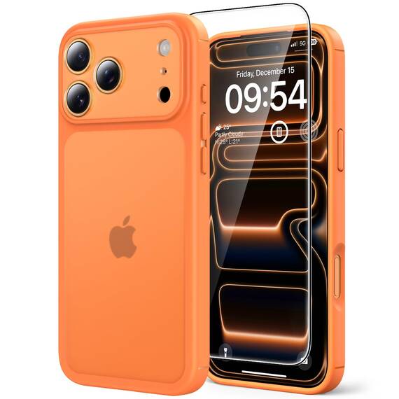 TAURI für iPhone 17 Pro Max Hülle 6,9" mit Panzer Schutz Glas Folie, Vollständiger Kameraschutz, [Anti-Vergilbung] Stoßfest Militärstandard Transparent Handyhülle - Matt Orange