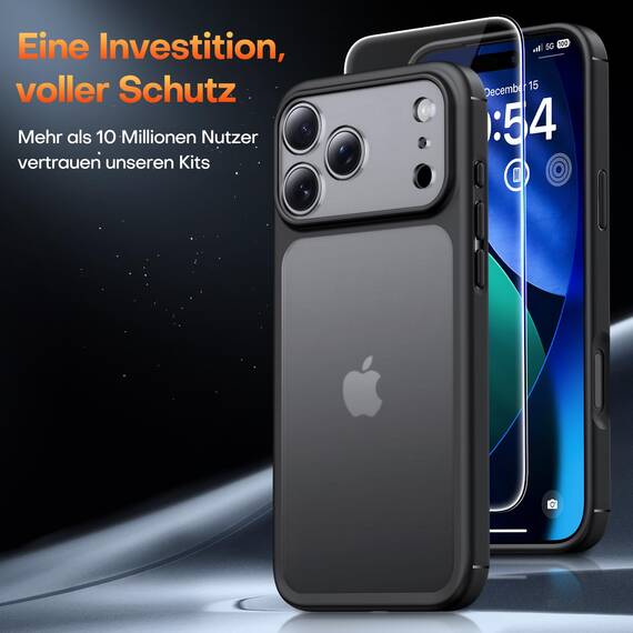 TAURI für iPhone 17 Pro Max Hülle 6,9" mit Panzer Schutz Glas Folie, Vollständiger Kameraschutz, [Anti-Vergilbung] Stoßfest Militärstandard Transparent Handyhülle - Matt Schwarz