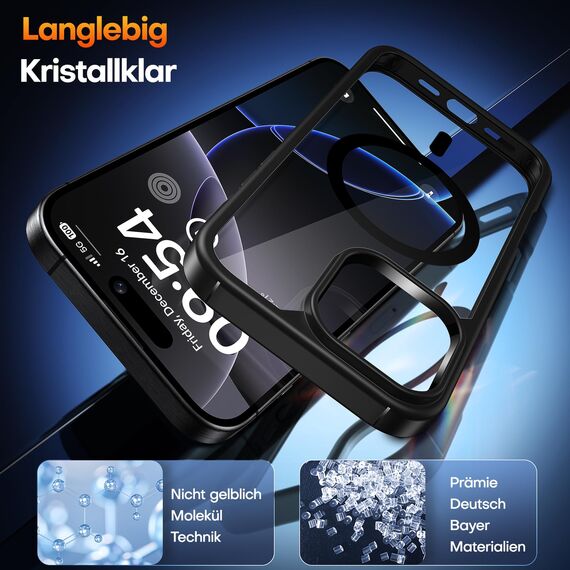 TAURI für iPhone 16 Pro Max Hülle 6,9" mit Panzer Schutz Glas Folie, Kompatibel mit MagSafe, Schutz nach Militärstandard, [Anti-Vergilbung] Stoßfest Magnetisch Handyhülle - Schwarz