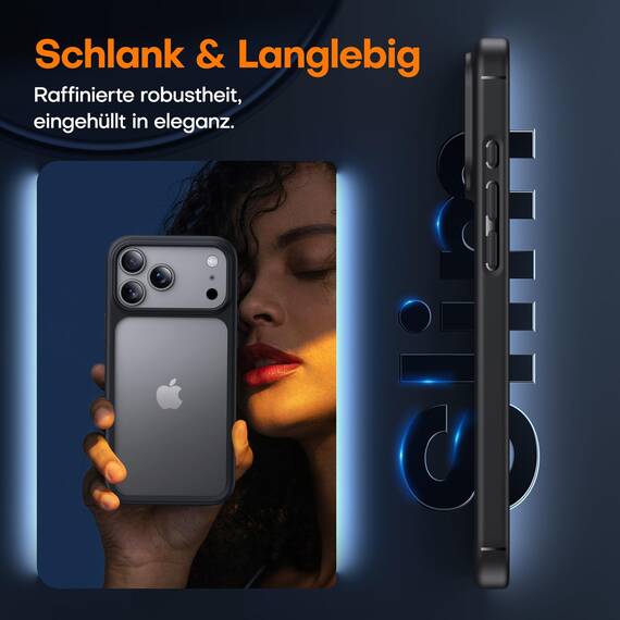TAURI für iPhone 17 Pro Max Hülle 6,9" mit Panzer Schutz Glas Folie, Vollständiger Kameraschutz, [Anti-Vergilbung] Stoßfest Militärstandard Transparent Handyhülle - Matt Schwarz