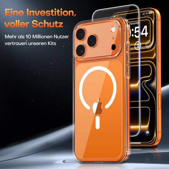TAURI für iPhone 17 Pro Max Hülle 6,9" mit Panzer Schutz Glas Folie, Kompatibel mit MagSafe, Vollständiger Kameraschutz, Stoßfest Militärstandard Magnetisch Handyhülle - Durchsichtig