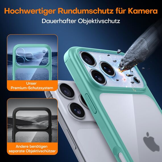 TAURI für iPhone 17 Pro Hülle 6,3" mit Panzer Schutz Glas Folie, Vollständiger Kameraschutz, [Anti-Vergilbung] Stoßfest Militärstandard Transparent Handyhülle - Grün