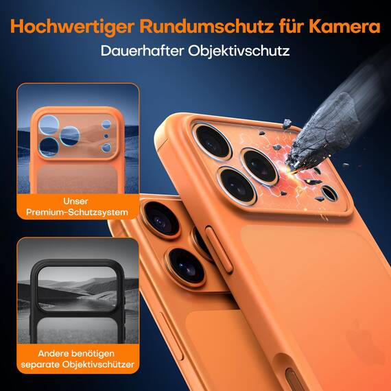 TAURI für iPhone 17 Pro Max Hülle 6,9" mit Panzer Schutz Glas Folie, Vollständiger Kameraschutz, [Anti-Vergilbung] Stoßfest Militärstandard Transparent Handyhülle - Matt Orange