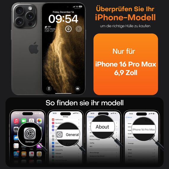 TAURI für iPhone 16 Pro Max Hülle 6,9" mit Panzer Schutz Glas Folie, Kompatibel mit MagSafe, Schutz nach Militärstandard, [Anti-Vergilbung] Stoßfest Magnetisch Handyhülle - Schwarz