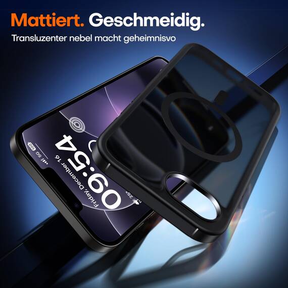 TAURI für iPhone 17e / iPhone 16e Hülle 6,1" mit Panzer Schutz Glas Folie, Kompatibel mit MagSafe, Schutz nach Militärstandard, [Anti-Vergilbung] Stoßfest Magnetisch Handyhülle - Matt Schwarz
