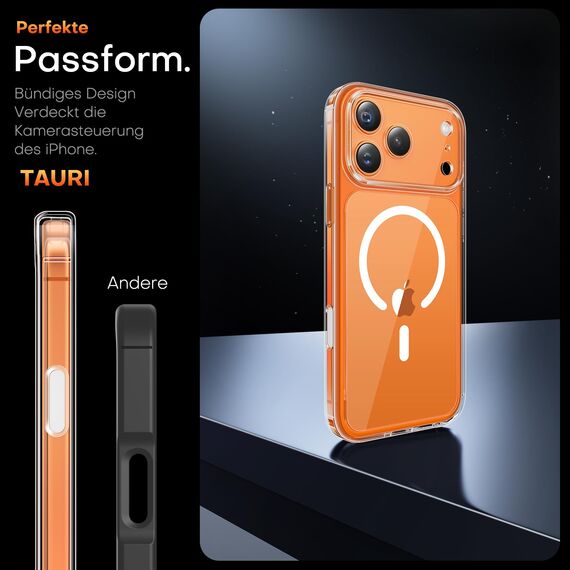 TAURI für iPhone 17 Pro Hülle 6,3" mit Panzer Schutz Glas Folie und Kamerasteuerung, Kompatibel mit MagSafe, Vollständiger Kameraschutz, Stoßfest Magnetisch Handyhülle - Durchsichtig