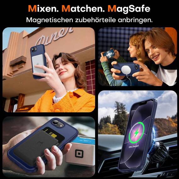 TAURI für iPhone 17e / iPhone 16e Hülle 6,1" mit Panzer Schutz Glas Folie, Kompatibel mit MagSafe, Schutz nach Militärstandard, [Anti-Vergilbung] Stoßfest Magnetisch Handyhülle - Matt Marineblau