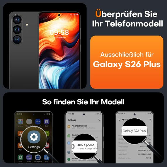 LϟK 2 Stück für Samsung Galaxy S26 Plus für Panzerglas mit Kameraschutz, HD-Hartglasfolie, [Auto-Installation] Kratzfest Schutzfoile, 0 Staub & Blasen, Anti-Fingerabdruck, Kompatibel mit Hülle