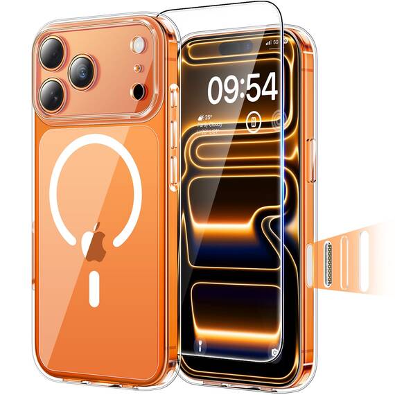 TAURI für iPhone 17 Pro Max Hülle 6,9" mit Panzer Schutz Glas Folie und Kamerasteuerung, Kompatibel mit MagSafe, Vollständiger Kameraschutz, Stoßfest Magnetisch Handyhülle - Durchsichtig