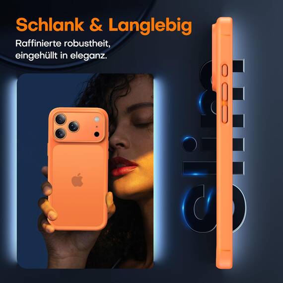 TAURI für iPhone 17 Pro Max Hülle 6,9" mit Panzer Schutz Glas Folie, Vollständiger Kameraschutz, [Anti-Vergilbung] Stoßfest Militärstandard Transparent Handyhülle - Matt Orange