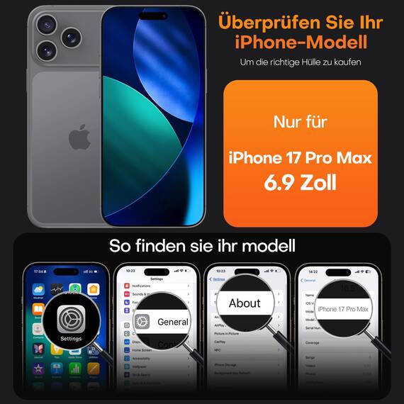 TAURI für iPhone 17 Pro Max Hülle 6,9" mit Panzer Schutz Glas Folie, Vollständiger Kameraschutz, [Anti-Vergilbung] Stoßfest Militärstandard Transparent Handyhülle - Matt Schwarz