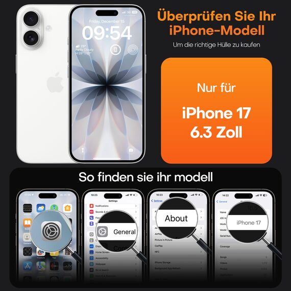 TAURI für iPhone 17 Hülle 6,3" mit Panzer Schutz Glas Folie, Kompatibel mit MagSafe, Schutz nach Militärstandard, [Anti-Vergilbung] Stoßfest Transparent Magnetisch Handyhülle - Matt Orange