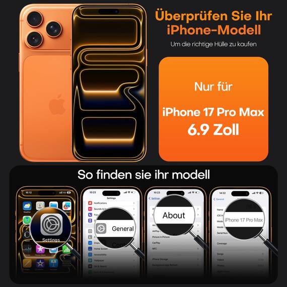TAURI für iPhone 17 Pro Max Hülle 6,9" mit Panzer Schutz Glas Folie, Kompatibel mit MagSafe, Vollständiger Kameraschutz, Stoßfest Militärstandard Magnetisch Handyhülle - Orange