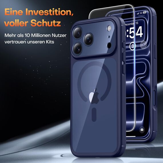 TAURI für iPhone 17 Pro Hülle 6,3" mit Panzer Schutz Glas Folie, Kompatibel mit MagSafe, Vollständiger Kameraschutz, Stoßfest Militärstandard Magnetisch Handyhülle - Marineblau