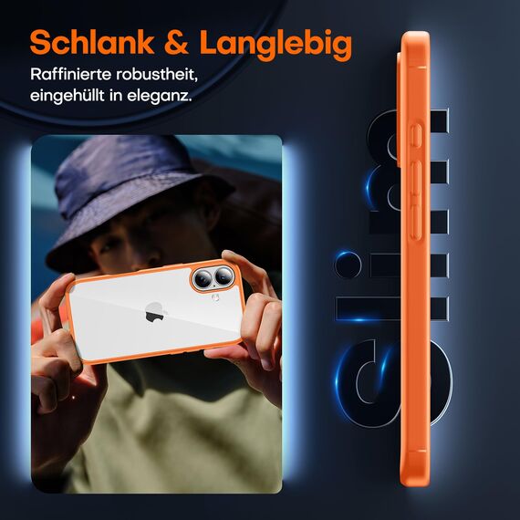 TAURI für iPhone 17 Hülle 6,3" mit Panzer Schutz Glas Folie, Schutz nach Militärstandard, [Anti-Vergilbung] Stoßfest Militärstandard Transparent Handyhülle - Orange