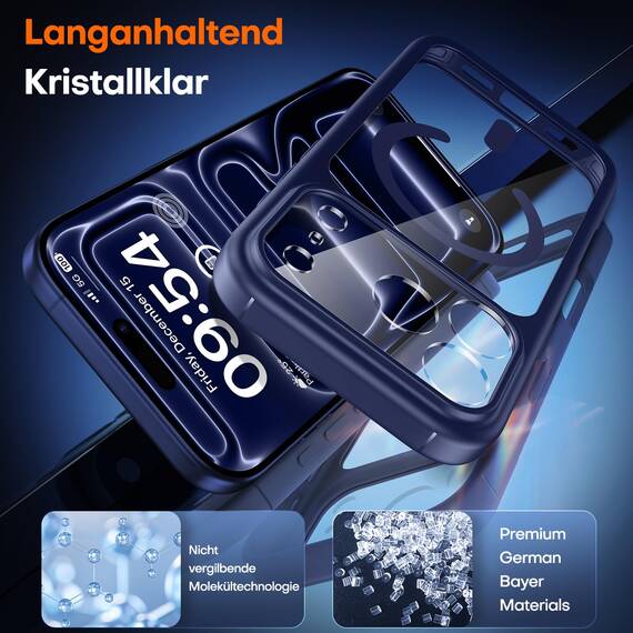 TAURI für iPhone 17 Pro Max Hülle 6,9" mit Panzer Schutz Glas Folie, Kompatibel mit MagSafe, Vollständiger Kameraschutz, Stoßfest Militärstandard Magnetisch Handyhülle - Marineblau