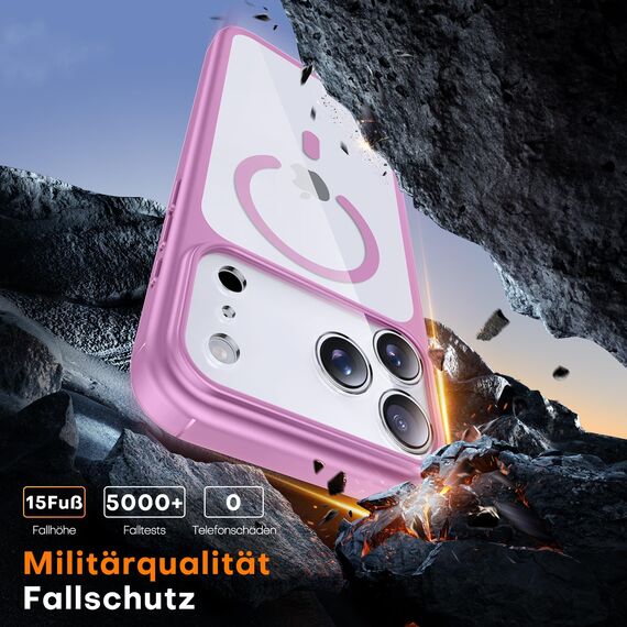 TAURI für iPhone 17 Pro Hülle 6,3" mit Panzer Schutz Glas Folie, Kompatibel mit MagSafe, Vollständiger Kameraschutz, Stoßfest Militärstandard Magnetisch Handyhülle - Rosa