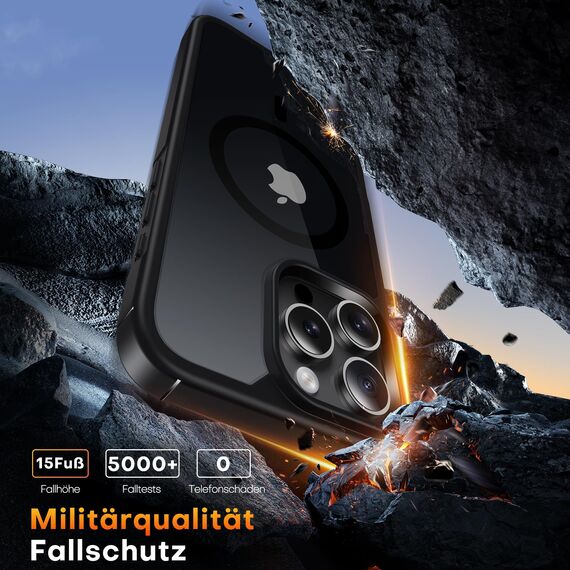 TAURI für iPhone 16 Pro Max Hülle 6,9" mit Panzer Schutz Glas Folie, Kompatibel mit MagSafe, Schutz nach Militärstandard, [Anti-Vergilbung] Stoßfest Magnetisch Handyhülle - Schwarz