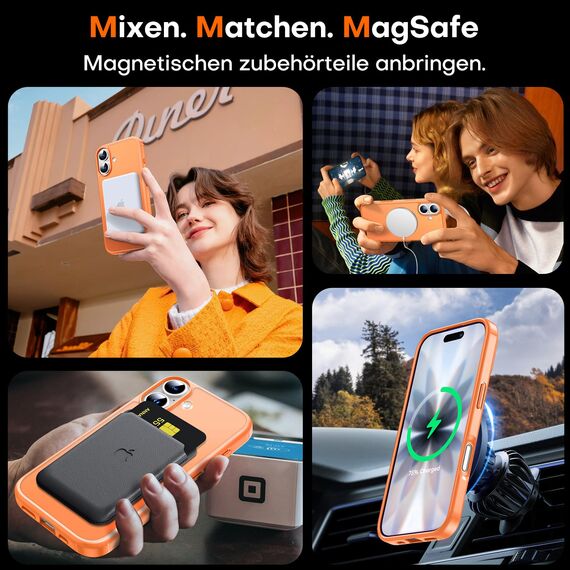 TAURI für iPhone 17 Hülle 6,3" mit Panzer Schutz Glas Folie, Kompatibel mit MagSafe, Schutz nach Militärstandard, [Anti-Vergilbung] Stoßfest Transparent Magnetisch Handyhülle - Matt Orange