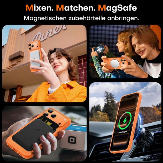 TAURI für iPhone 17 Pro Hülle 6,3" mit Panzer Schutz Glas Folie, Kompatibel mit MagSafe, Vollständiger Kameraschutz, Stoßfest Militärstandard Magnetisch Handyhülle - Orange