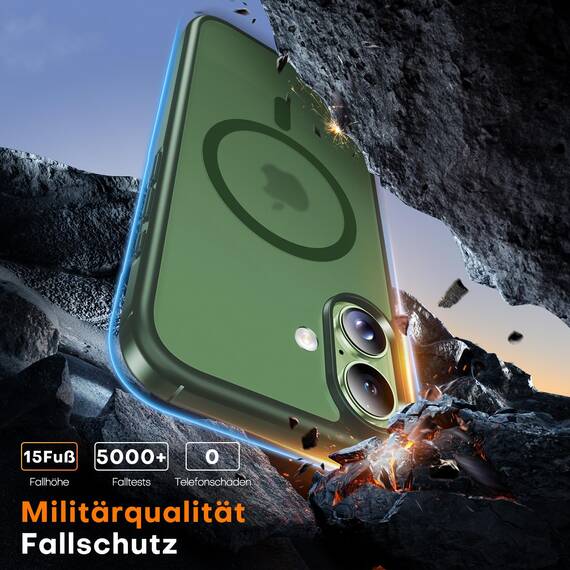 TAURI für iPhone 17 Hülle 6,3" mit Panzer Schutz Glas Folie, Kompatibel mit MagSafe, Schutz nach Militärstandard, [Anti-Vergilbung] Stoßfest Transparent Magnetisch Handyhülle - Matt Gebirgswaldgrün