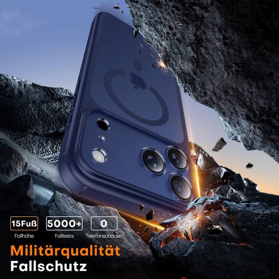 TAURI für iPhone 17 Pro Hülle 6,3" mit Panzer Schutz Glas Folie, Kompatibel mit MagSafe, Vollständiger Kameraschutz, Stoßfest Militärstandard Magnetisch Handyhülle - Matt Marineblau