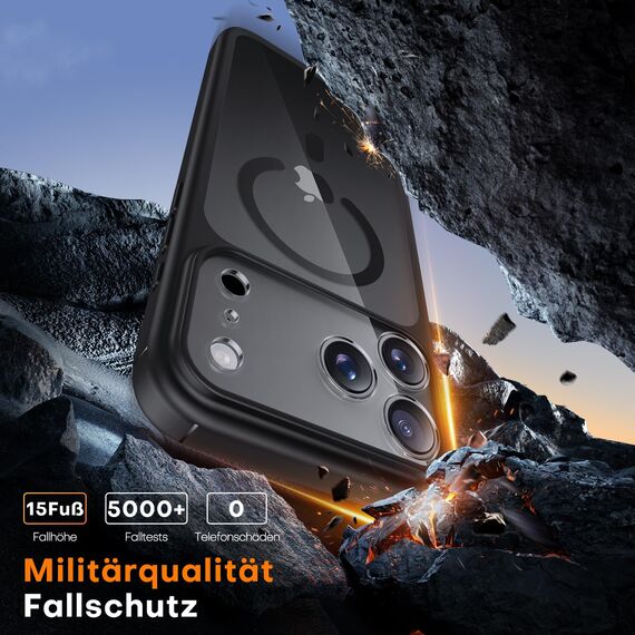 TAURI für iPhone 17 Pro Hülle 6,3" mit Panzer Schutz Glas Folie, Kompatibel mit MagSafe, Vollständiger Kameraschutz, Stoßfest Militärstandard Magnetisch Handyhülle - Schwarz