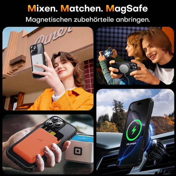 TAURI für iPhone 16 Pro Max Hülle 6,9" mit Panzer Schutz Glas Folie, Kompatibel mit MagSafe, Schutz nach Militärstandard, [Anti-Vergilbung] Stoßfest Magnetisch Handyhülle - Schwarz