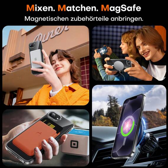TAURI für iPhone 17e / iPhone 16e Hülle 6,1" mit Panzer Schutz Glas Folie, Kompatibel mit MagSafe, Schutz nach Militärstandard, [Anti-Vergilbung] Stoßfest Magnetisch Handyhülle - Durchsichtig