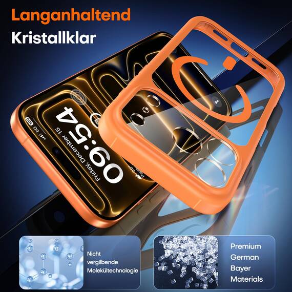 TAURI für iPhone 17 Pro Max Hülle 6,9" mit Panzer Schutz Glas Folie, Kompatibel mit MagSafe, Vollständiger Kameraschutz, Stoßfest Militärstandard Magnetisch Handyhülle - Orange