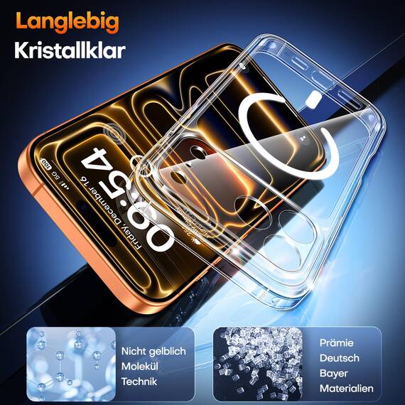 TAURI für iPhone 17 Pro Max Hülle 6,9" mit Panzer Schutz Glas Folie, Kompatibel mit MagSafe, Vollständiger Kameraschutz, Stoßfest Militärstandard Magnetisch Handyhülle - Durchsichtig