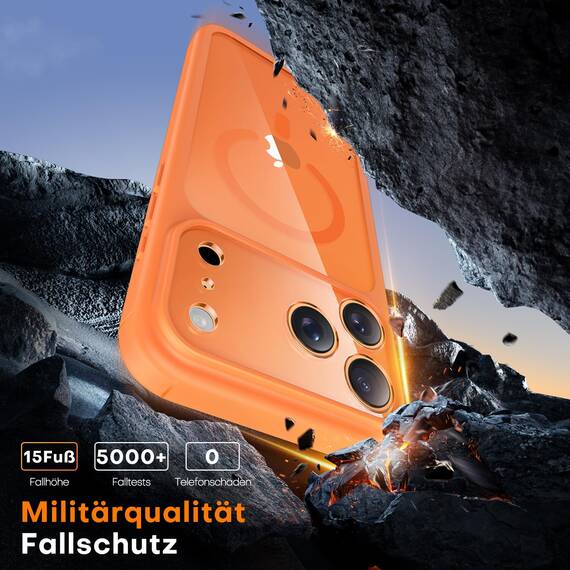 TAURI für iPhone 17 Pro Max Hülle 6,9" mit Panzer Schutz Glas Folie, Kompatibel mit MagSafe, Vollständiger Kameraschutz, Stoßfest Militärstandard Magnetisch Handyhülle - Orange