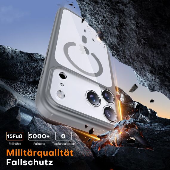 TAURI für iPhone 17 Pro Hülle 6,3" mit Panzer Schutz Glas Folie, Kompatibel mit MagSafe, Vollständiger Kameraschutz, Stoßfest Militärstandard Magnetisch Handyhülle - Titan Natur