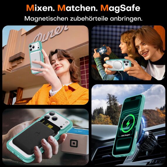 TAURI für iPhone 17 Pro Hülle 6,3" mit Panzer Schutz Glas Folie, Kompatibel mit MagSafe, Vollständiger Kameraschutz, Stoßfest Militärstandard Magnetisch Handyhülle - Grün