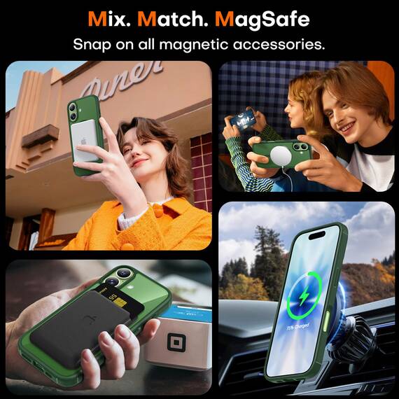 TAURI für iPhone 17 Hülle 6,3" mit Panzer Schutz Glas Folie, Kompatibel mit MagSafe, Schutz nach Militärstandard, [Anti-Vergilbung] Stoßfest Transparent Magnetisch Handyhülle - Matt Gebirgswaldgrün