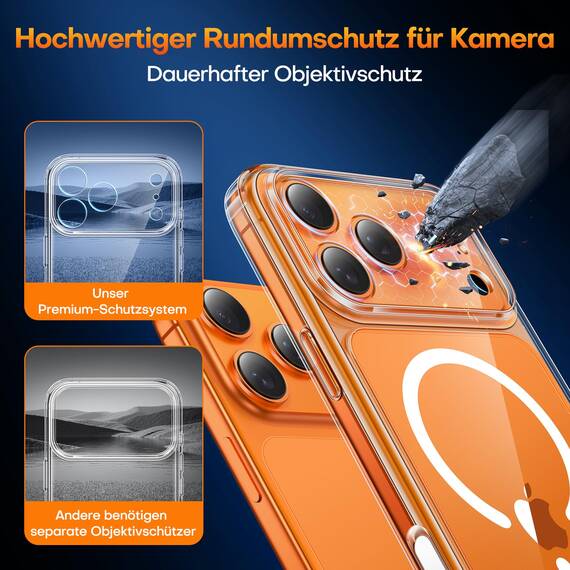 TAURI für iPhone 17 Pro Max Hülle 6,9" mit Panzer Schutz Glas Folie, Kompatibel mit MagSafe, Vollständiger Kameraschutz, Stoßfest Militärstandard Magnetisch Handyhülle - Durchsichtig