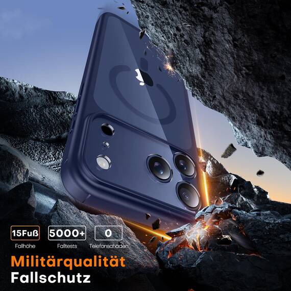 TAURI für iPhone 17 Pro Max Hülle 6,9" mit Panzer Schutz Glas Folie, Kompatibel mit MagSafe, Vollständiger Kameraschutz, Stoßfest Militärstandard Magnetisch Handyhülle - Marineblau