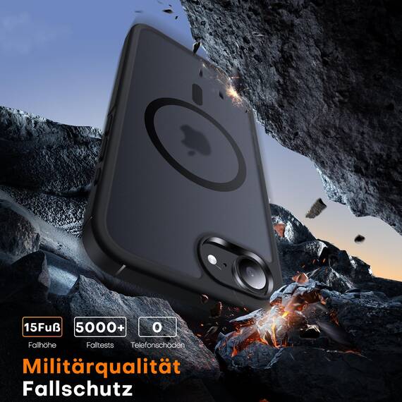TAURI für iPhone 17e / iPhone 16e Hülle 6,1" mit Panzer Schutz Glas Folie, Kompatibel mit MagSafe, Schutz nach Militärstandard, [Anti-Vergilbung] Stoßfest Magnetisch Handyhülle - Matt Schwarz