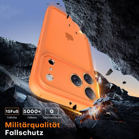 TAURI für iPhone 17 Pro Max Hülle 6,9" mit Panzer Schutz Glas Folie, Vollständiger Kameraschutz, [Anti-Vergilbung] Stoßfest Militärstandard Transparent Handyhülle - Matt Orange