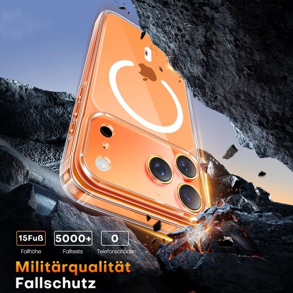 TAURI für iPhone 17 Pro Hülle 6,3" mit Panzer Schutz Glas Folie, Kompatibel mit MagSafe, Vollständiger Kameraschutz, Stoßfest Militärstandard Magnetisch Handyhülle - Durchsichtig