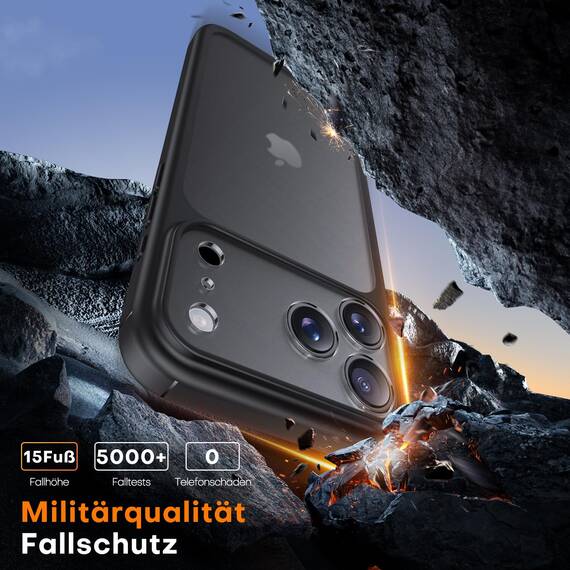TAURI für iPhone 17 Pro Max Hülle 6,9" mit Panzer Schutz Glas Folie, Vollständiger Kameraschutz, [Anti-Vergilbung] Stoßfest Militärstandard Transparent Handyhülle - Matt Schwarz
