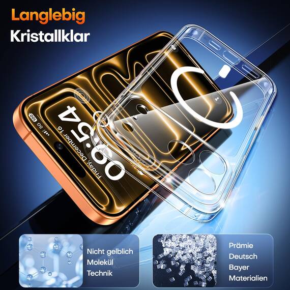 TAURI für iPhone 17 Pro Max Hülle 6,9" mit Panzer Schutz Glas Folie und Kamerasteuerung, Kompatibel mit MagSafe, Vollständiger Kameraschutz, Stoßfest Magnetisch Handyhülle - Durchsichtig