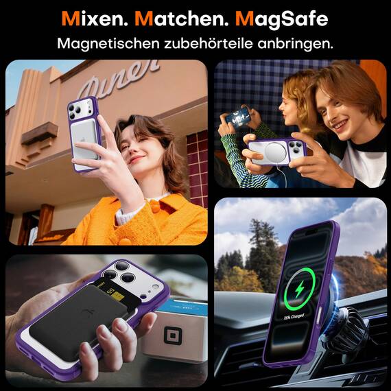 TAURI für iPhone 17 Pro Max Hülle 6,9" mit Panzer Schutz Glas Folie, Kompatibel mit MagSafe, Vollständiger Kameraschutz, Stoßfest Militärstandard Magnetisch Handyhülle - Dunkellila
