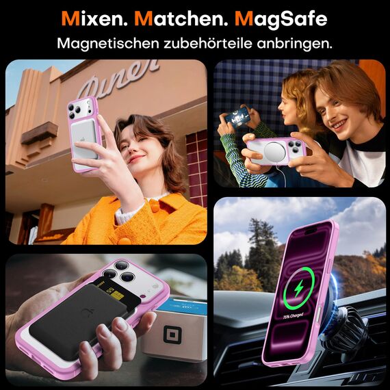 TAURI für iPhone 17 Pro Hülle 6,3" mit Panzer Schutz Glas Folie, Kompatibel mit MagSafe, Vollständiger Kameraschutz, Stoßfest Militärstandard Magnetisch Handyhülle - Rosa