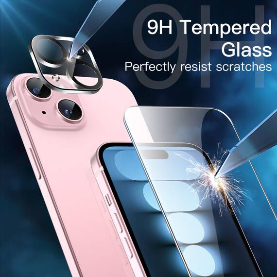 JETech Schutzfolie für iPhone 15 6,1 Zoll mit Kameraschutz, Einfaches Installationswerkzeug, Panzer Schutz Glas Folie Displayschutz, HD Klar, 2 Stück Jeweils