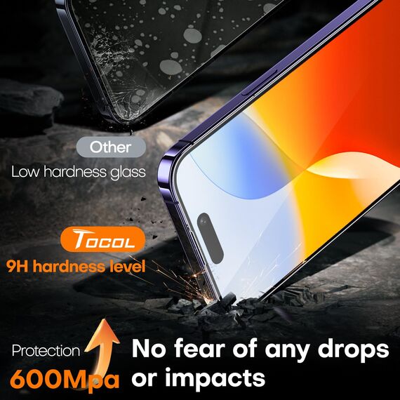TOCOL für iPhone 14 Pro für Panzerglas, Full Screen Automatische Installation 9H Stoßfest Kratzfest Anti-Fingerabdruck Anti-Bläschen Folie für iPhone 14 Pro 6,1 Zoll, Kompatibel mit Hülle, 2 Stück