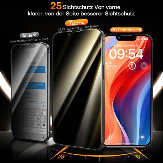 TOCOL für iPhone 16e für Panzerglas Sichtschutz, Full Screen Automatische Installation 9H Stoßfest Kratzfest Anti-Fingerabdruck Anti-Bläschen Anti-Spy Schutzolie, Kompatibel mit Hülle, 2 Stück